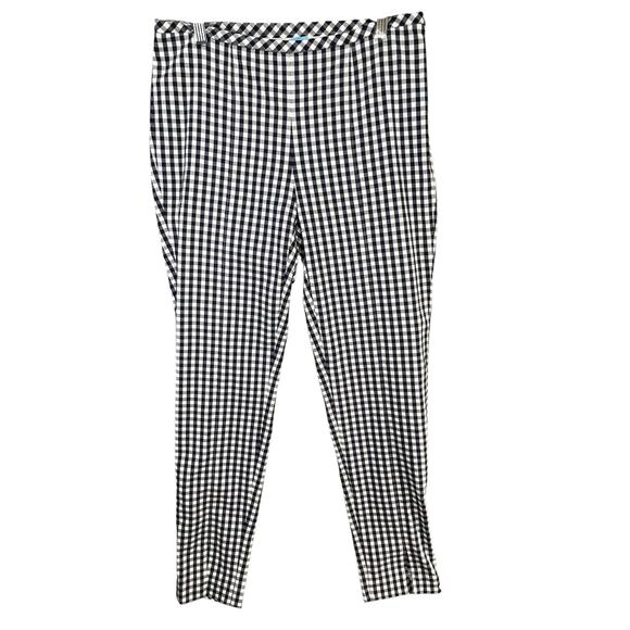 J McLaughlin Georgina Ankle Pant Women 2 Blue White Gingham Check Stretch Preppy - Picture 1 of 13